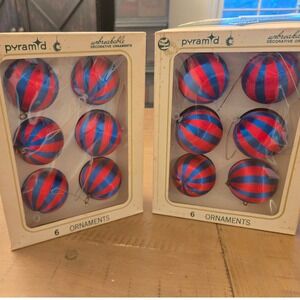 Vintaghe Pyramid Decorative Ornaments 12pc Striped Satin Retro USA Americana